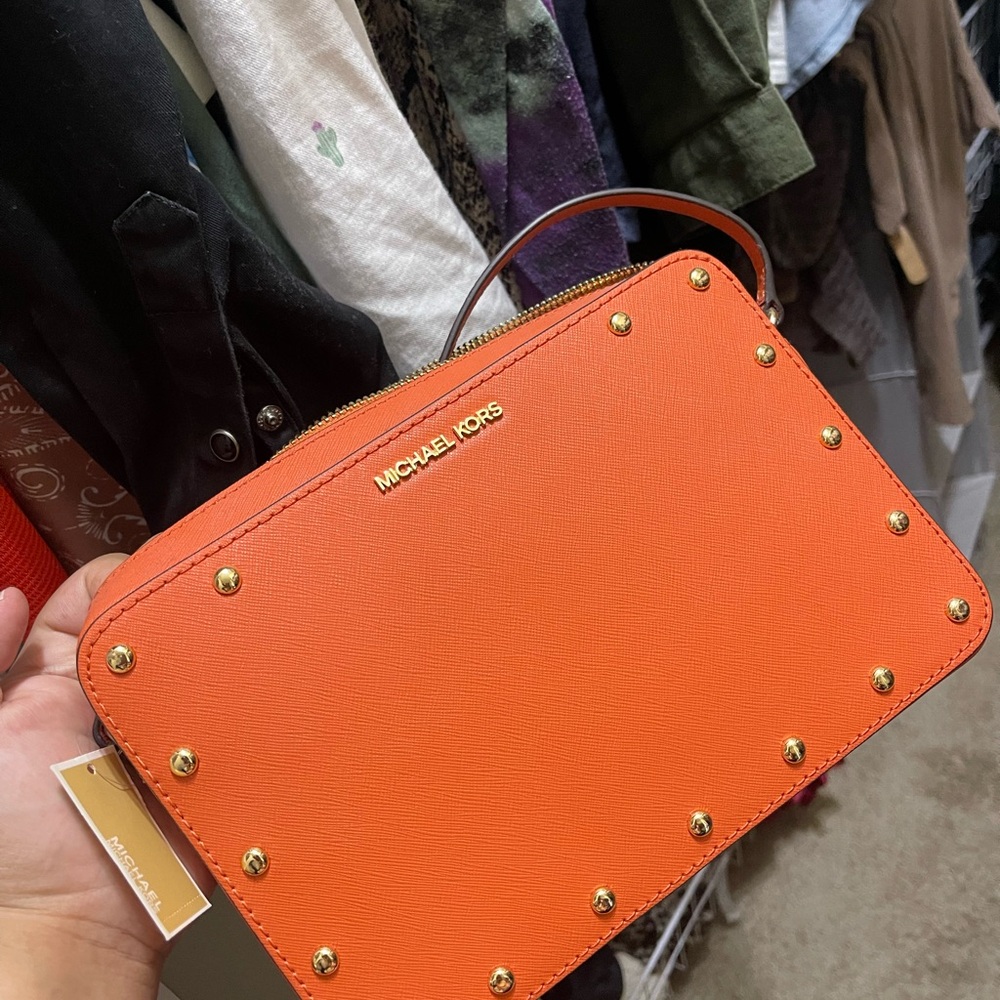Michael Kors Orange Studded Clutch